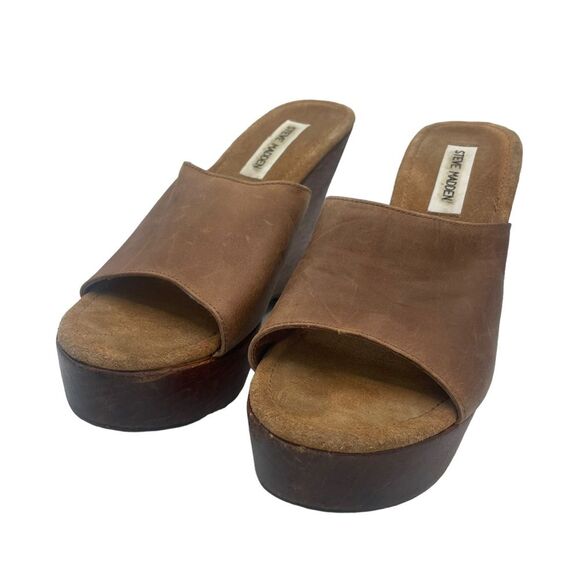 Steve Madden  "Lounge" Leather and Wood Platform Sz 9 1/2 B - Picture 3 of 10